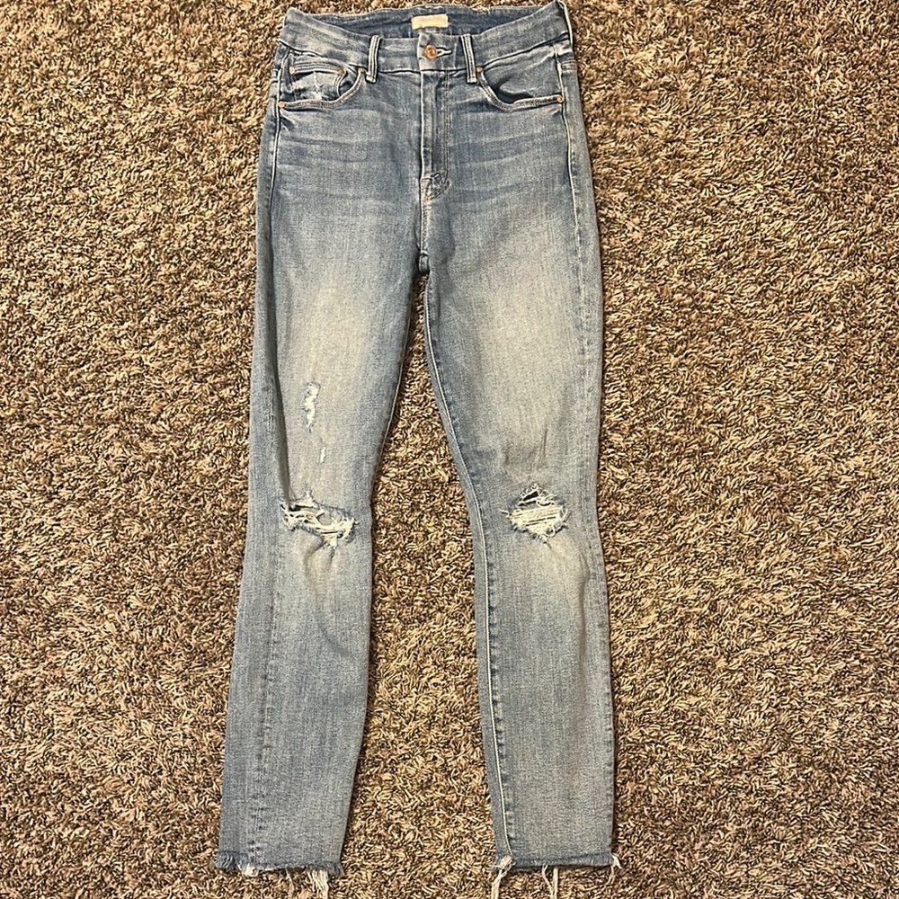 MOTHER High Waisted Looker Ankle Fray Jeans Size 25 Blue